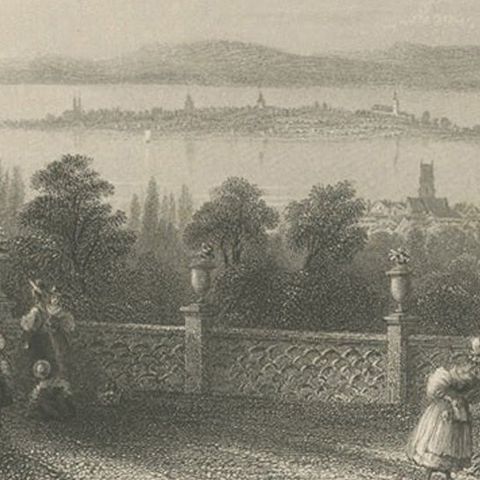 Antique Print of the Terrace of Château Wolfsberg, Switzerland, 1836, close-up 2