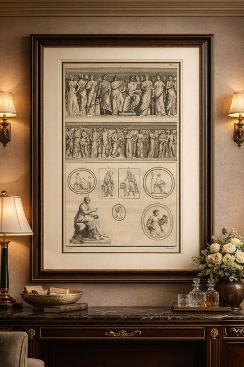 Large Classical Relief Engraving with Female Figures, Montfaucon, London 1721