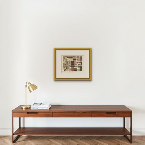 Set of Four Antique Prints of various Ornaments by Meyer 'circa 1897', shown framed on a wall, true to size