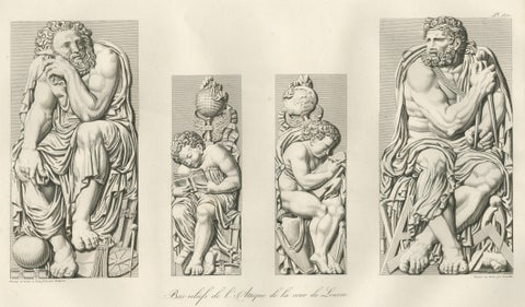 Antique French Architectural Sculpture Engravings Set of 3, Louvre Reliefs. 1803, close-up 4