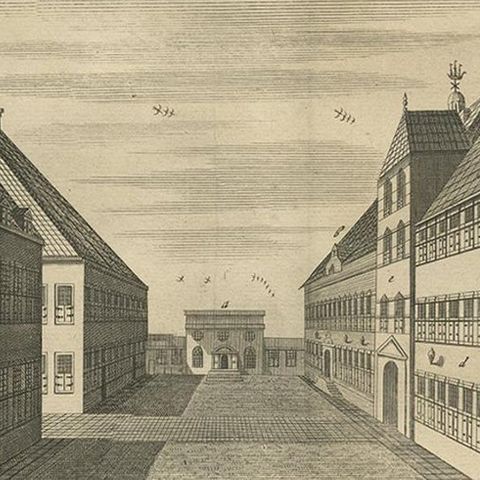 Antique Print of the First Square of the Castle of Batavia by Valentijn, '1726', close-up 2