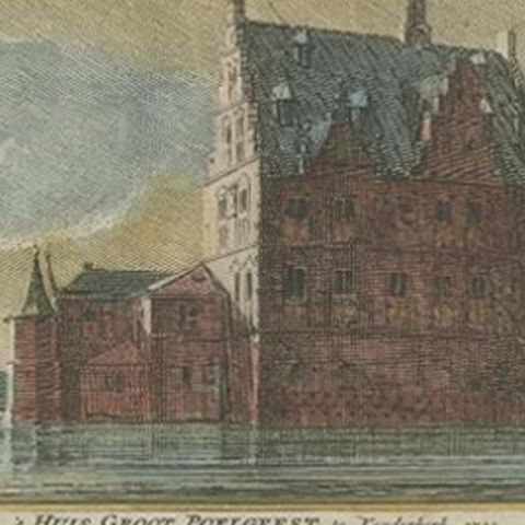 Antique Print of Groot Poelgeest Castle 'front' in The Netherlands, circa 1750, close-up 2