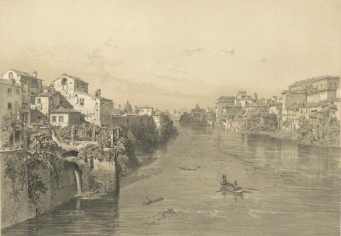 Rome Tiber View from Ponte Sisto, Antique Architectural Print 1869, close-up 6