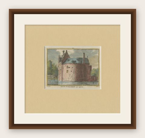 Antique Print of Groot Poelgeest Castle, Koudekerk aan den Rijn, the Netherlands, shown framed