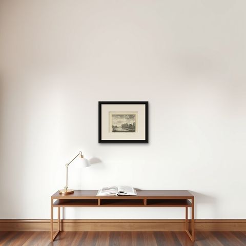 Antique Print of Estate Vijverhof by Stoopendaal, 1719, shown framed on a wall, true to size