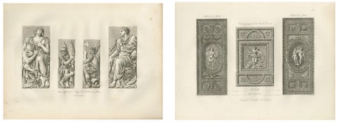 Antique Louvre Sculptures & Institut Ceiling Ornament Prints, Baltard 1803