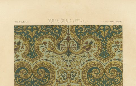 17th Century Baroque Ornament Print, Rich Gold and Green Decorative Motif, close-up 1