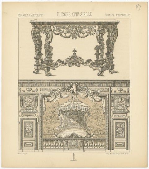 Pl. 89 Antique Print of European 17th Century Furniture by Racinet, circa 1880, view 4