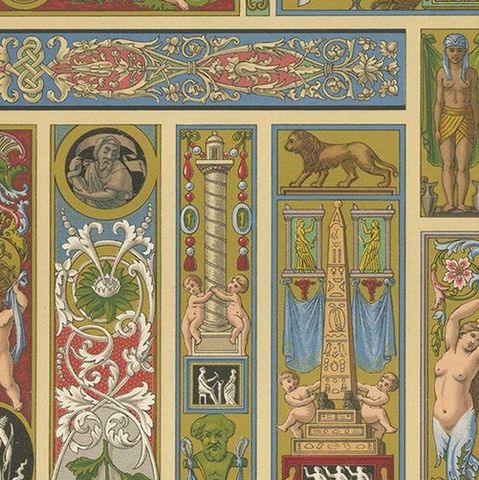 Pl. 82 Antique Print of Renaissance Ornaments from Italian, Racinet 'circa 1890', close-up 1