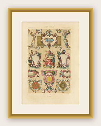 18th Century Rococo Cartouches and Decorative Frames, French Ornament, ca.1869, shown framed