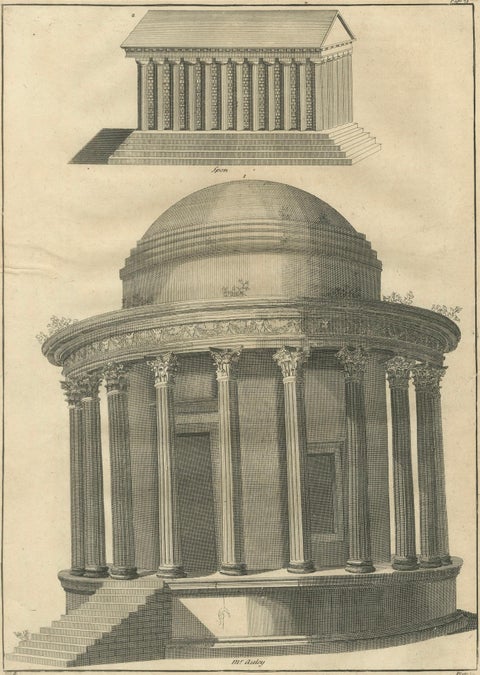 Temple of Vesta & Classical Rotunda Engraving, Montfaucon 1721, close-up 2