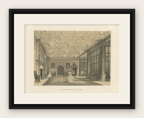 Antique Print of the Drawing Room of Bramhall Hall by Nash, circa 1870, shown framed