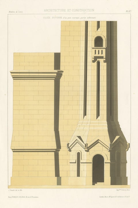 Antique Architecture Print of the Construction of a Bridge by Delarue, ca.1880, view 2