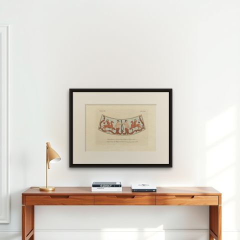 Antique Print of the Ceiling Decoration of a Roman Bath by Cameron '1772', shown framed on a wall, true to size