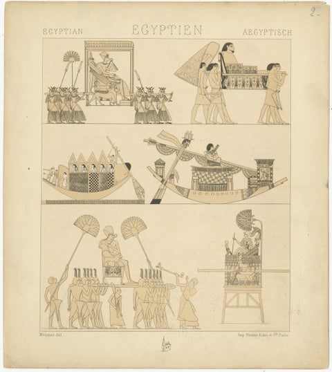 Pl. 2 Antique Print of Egyptian Decorative Objects by Racinet, 'circa 1880', view 4