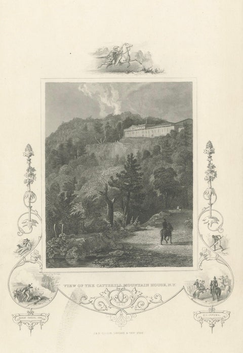 Catskill Mountain House, Antique Engraving, New York View c1830, close-up 1