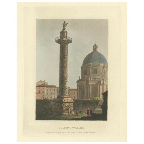 Column of Trajan, Rome, Original Hand-Colored Engraving, 1798