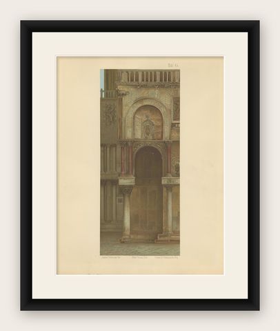 Pl. 10 Antique Print of the Main Facade of the Basilica of San Marco, shown framed