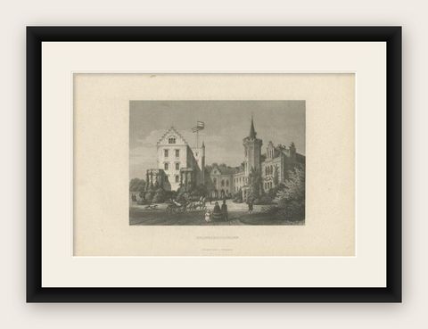 Antique Print of Reinhardsbrunn Castle, circa 1880, shown framed