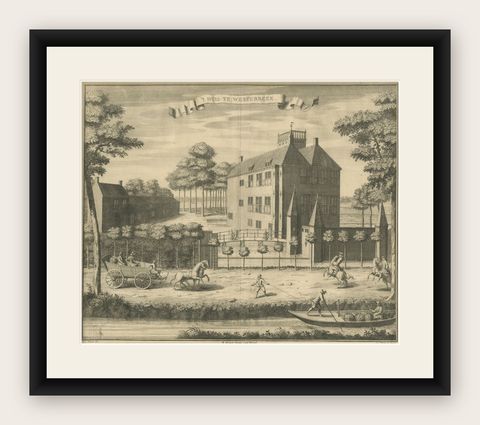Antique Print of Westerbeek Castle, The Hague in The Netherlands, shown framed