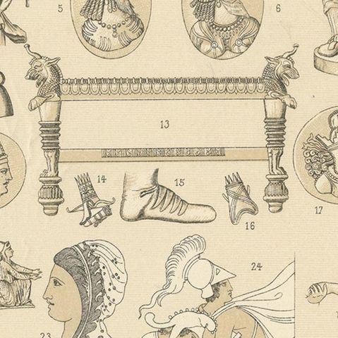 Pl. 30 Antique Print of Asiatic Decorative Objects by Racinet, 'circa 1880', close-up 2