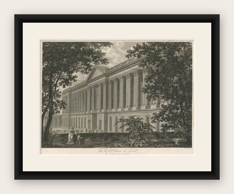 Antique Louvre Paris Colonnade Architectural Engraving, French Neoclassical 1803, shown framed