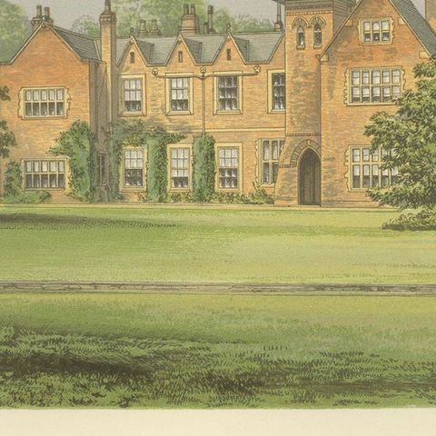 Lea Country House View, Victorian English Estate Landscape Engraving, c.1850, close-up 5
