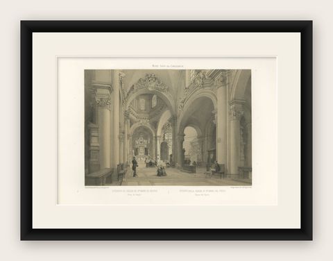 Interior of Santa Maria del Popolo, Rome, Benoist 1869 Lithograph, shown framed