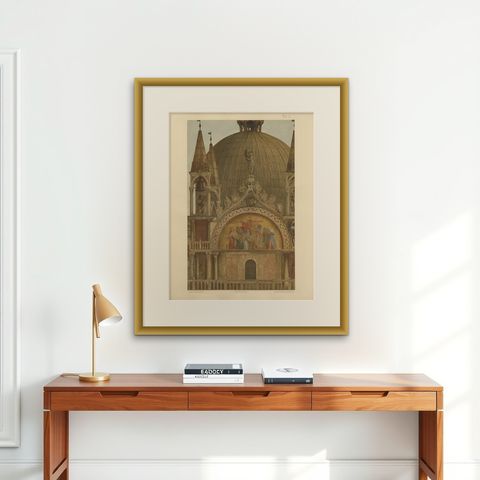Antique Print of the Portal of Sant'Alipio of the Basilica of San Marco, 1881, shown framed on a wall, true to size