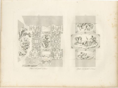 Antique Decorative Ceiling Designs, Fontainebleau Gallery, Baltard, 1803, Pair, view 2