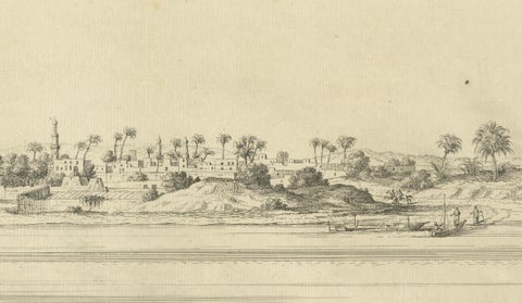 Old Cairo on the Nile with Distant Pyramids, Antique Egypt Engraving, c.1755, close-up 4