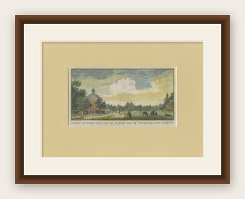 Antique Print of the 'Overton Estate' Near Haarlem by Van Noorde, 1763, shown framed