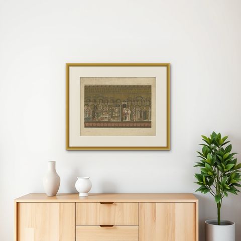 Pl. 30 Antique Print of a Mosaic of the Basilica of San Marco '1881', shown framed on a wall, true to size