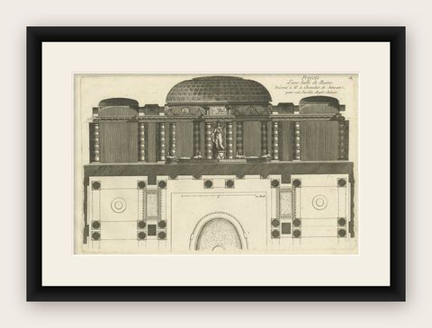 Antique Print of a Bathroom Design for Hotel De Jansen in Paris, France, c.1785, shown framed