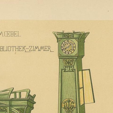 Pl 53 Antique Print of Library Furniture by Kramer, 'circa 1910', close-up 1