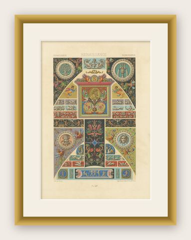 Renaissance Medallions & Mythological Grotesques, Classical Ornament, 1869, shown framed