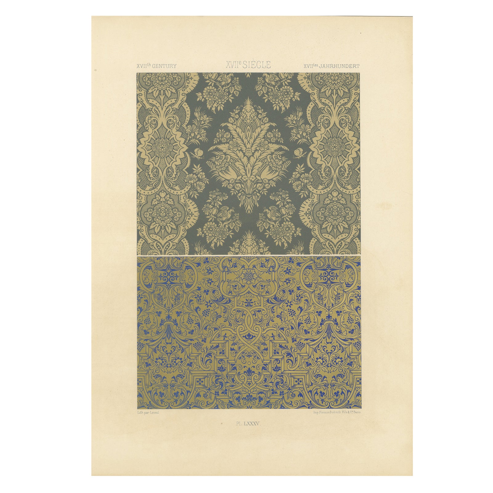 French Wallpaper and Textile Patterns, Damask and Scroll Motifs, ca.1869
