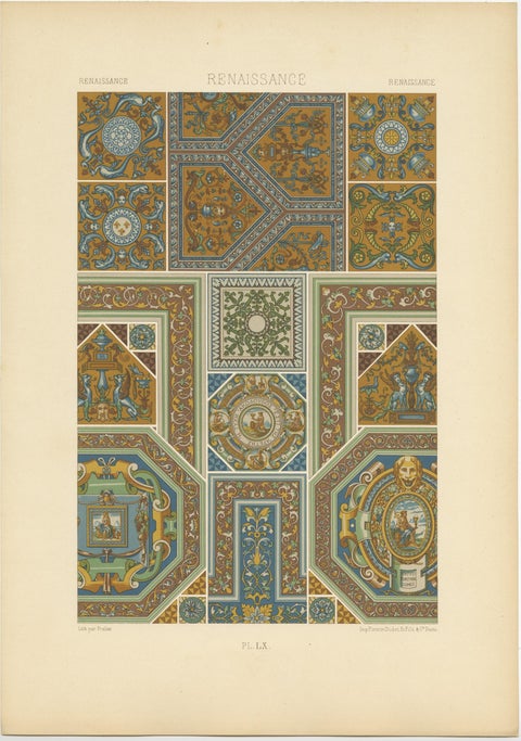 Pl. 60 Antique Print of Renaissance Ornaments by Racinet, circa 1890, view 3