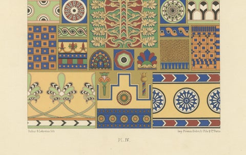 Assyrian Ornament Print, Color Lithograph of Ancient Motifs and Symbols, c.1869, close-up 4