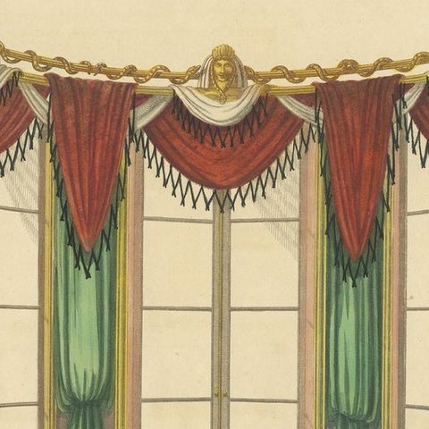 Set of 2 Antique Prints of Windows and Drapery by Sheraton '1805', close-up 1