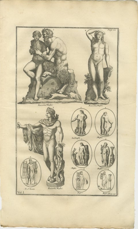 Classical Marble Statues, Apollo and Nude Figures, Montfaucon Antiquity, 1721, view 2