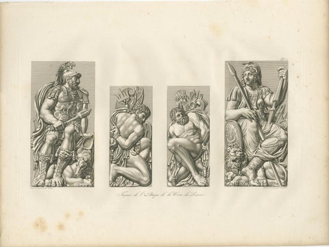 Antique French Architectural Sculpture Engravings Set of 3, Louvre Reliefs. 1803, view 2