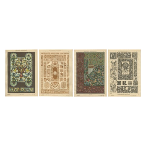Set of 4 Antique German Renaissance Design Prints by H. Dolmetsch, c.1887