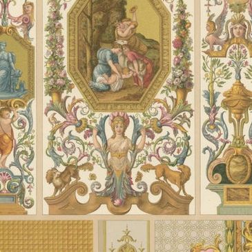 Set of Three Renaissance Decorative Panel Chromolithographs by Racinet, 1873, close-up 1
