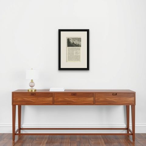 Antique Print of the Temple of Sang Wan Hab by Nieuhof, 1665, shown framed on a wall, true to size
