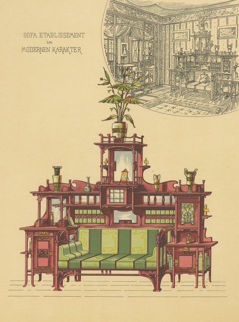 Pl. 49 Antique Print of Sofa Furniture by Kramer 'circa 1910', view 2