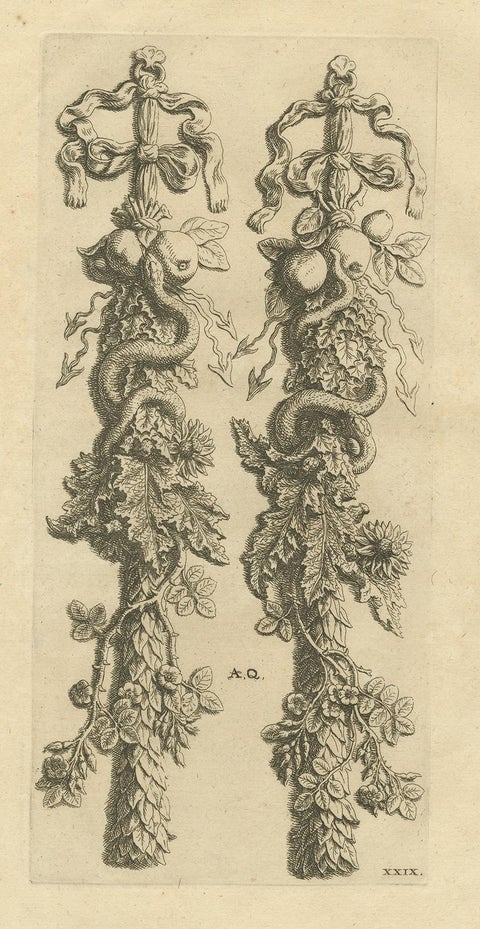 Antique Print of the Ornaments in the Great Hall of the City Hall of Amsterdam, view 3