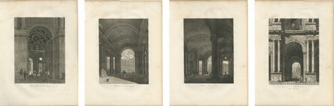 Antique French Architectural Engravings, Louvre Interior Arches Set of four 1803, view 2