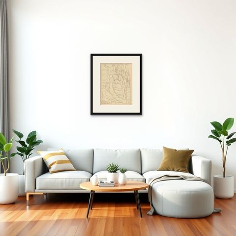 Pl 72 Antique Print of Furniture Details by Kramer, 'circa 1910', shown framed in a room, true to size