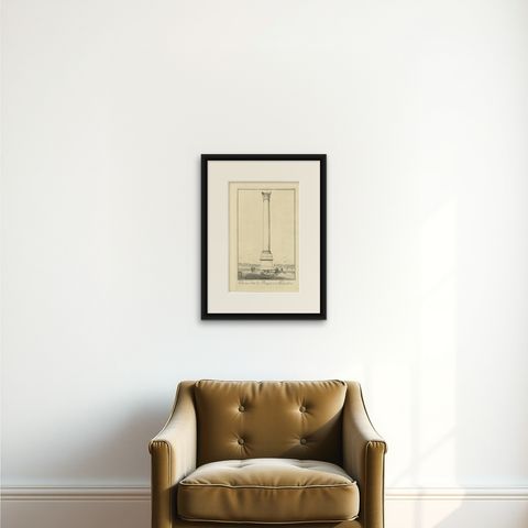 Pompey’s Column, Alexandria, Antique Egypt Engraving by Norden, 1755, shown framed on a wall, true to size